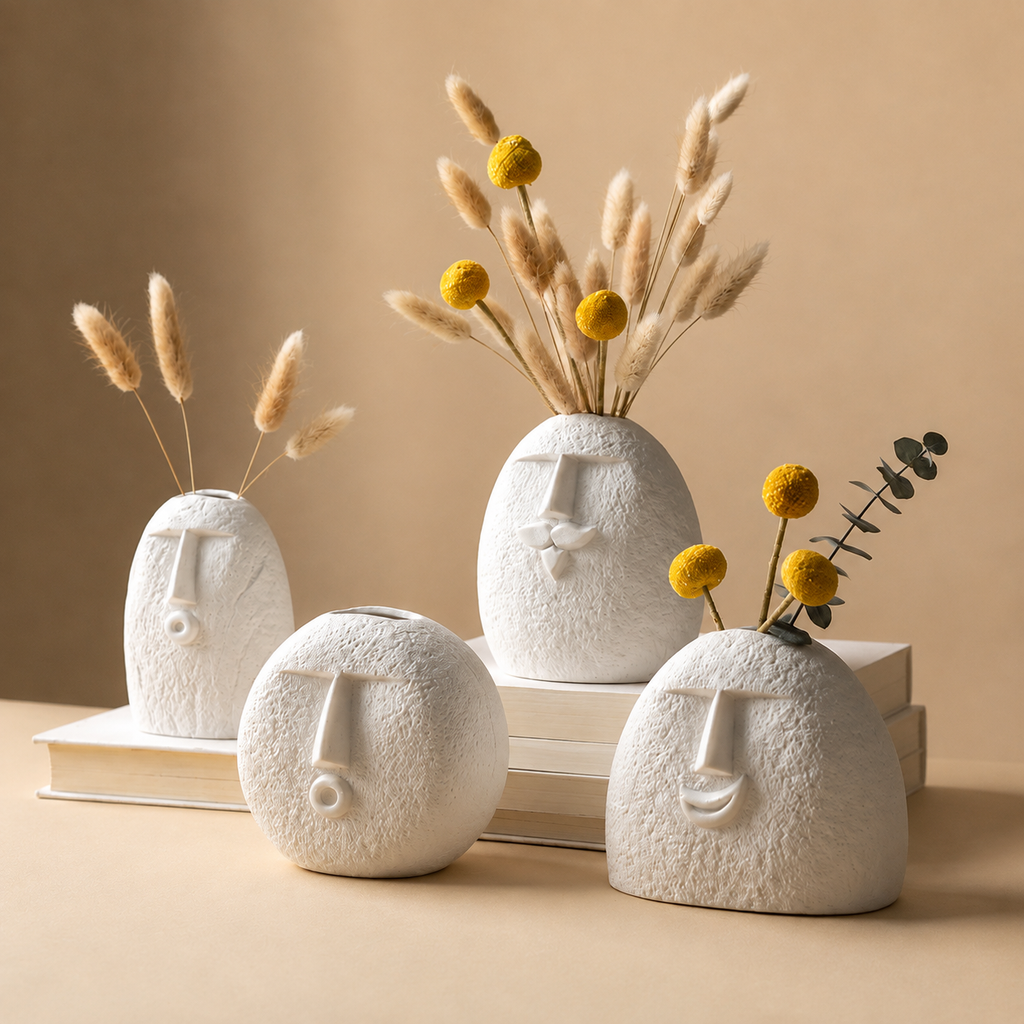 Abstract face vase set of 4 - side view