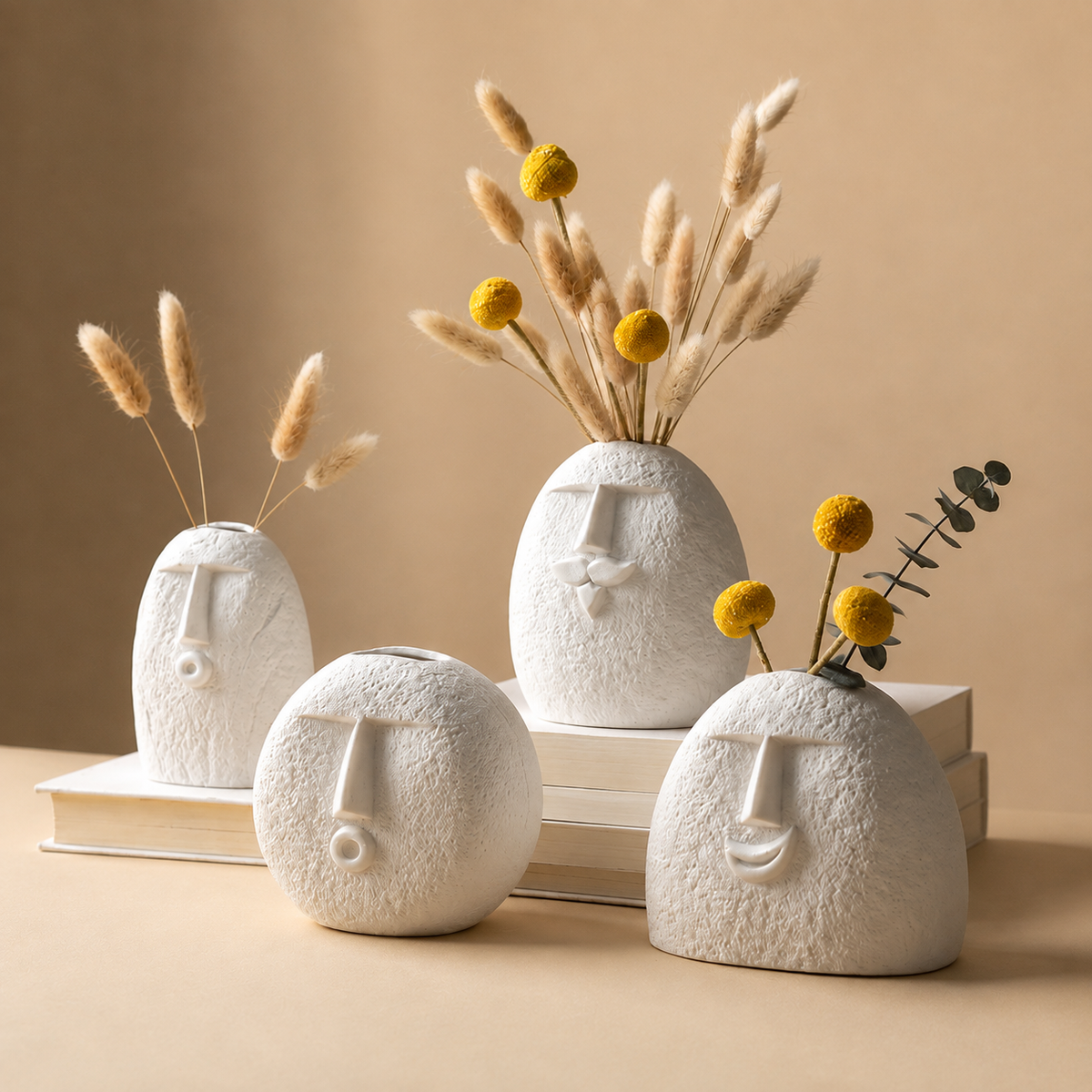 Abstract face vase set of 4 - side view