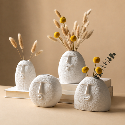Abstract face vase set of 4 - side view