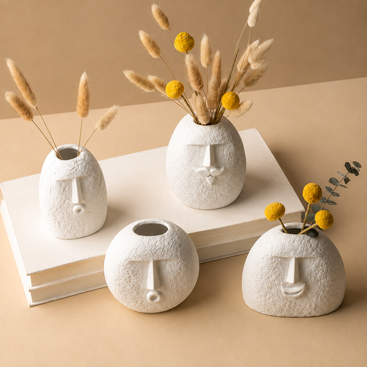 Abstract face vase set of 4 - top view