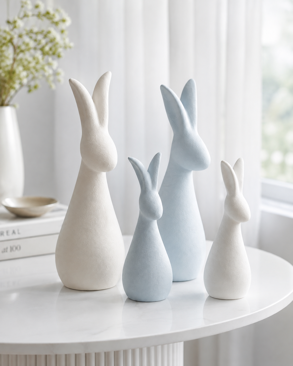 Ceramic horse figurine set of 4 in black, white, brown and grey