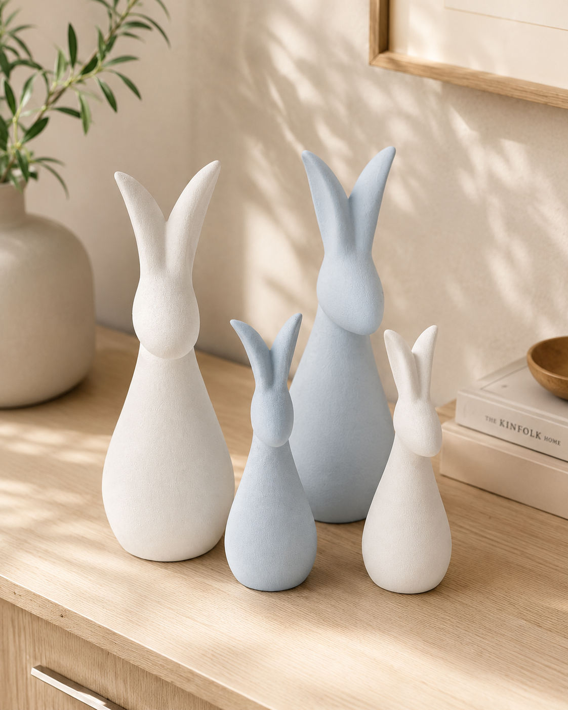 Abstract ceramic rabbit figurines set of 4 - back view