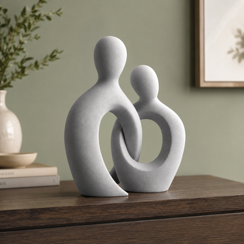 Abstract couple figurine on wooden console - lifestyle shot