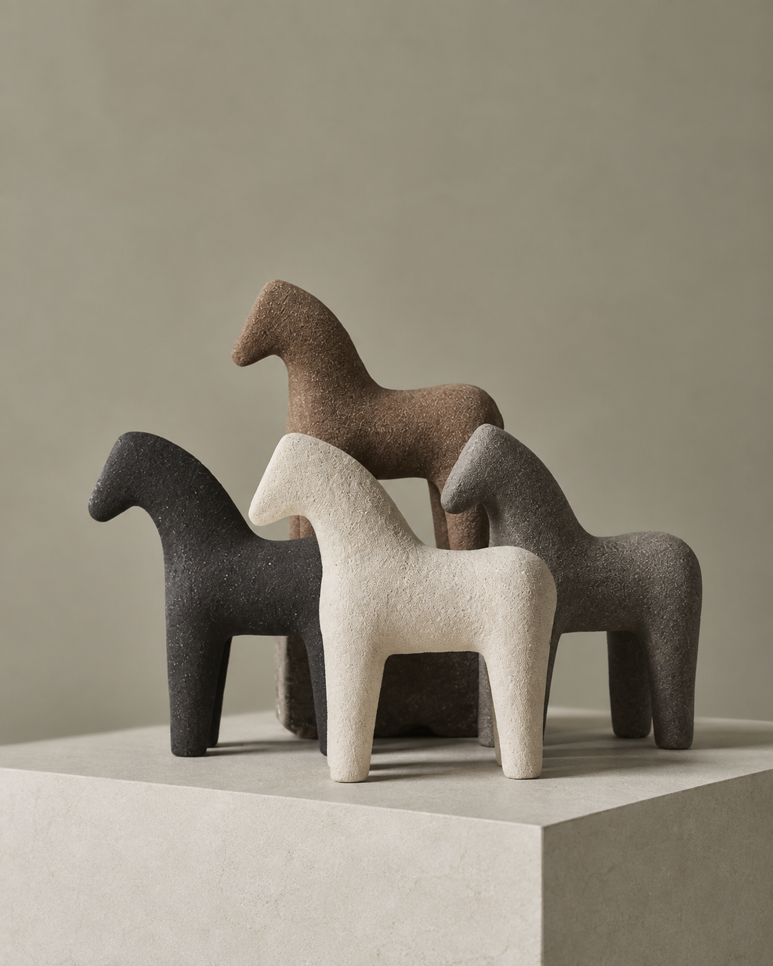 Abstract human figure sculpture set of 3 in Mediterranean alcove - styled shot