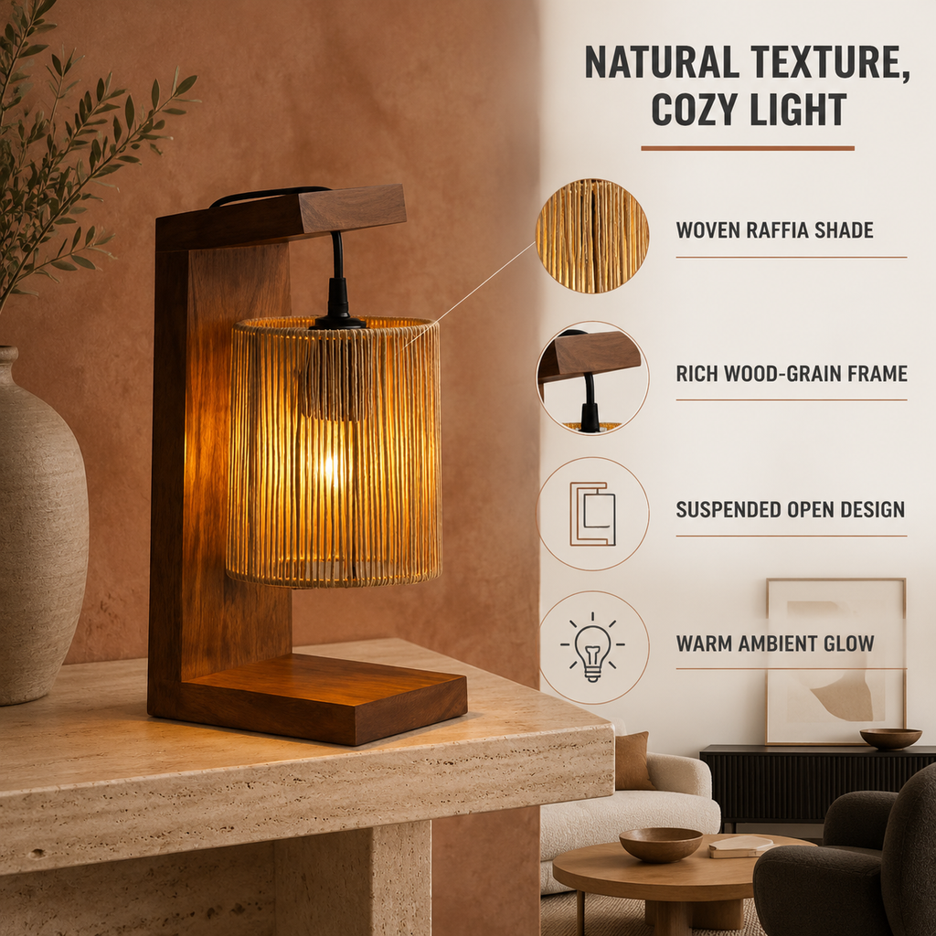 Rustic Raffia Table Lamp in a modern living room