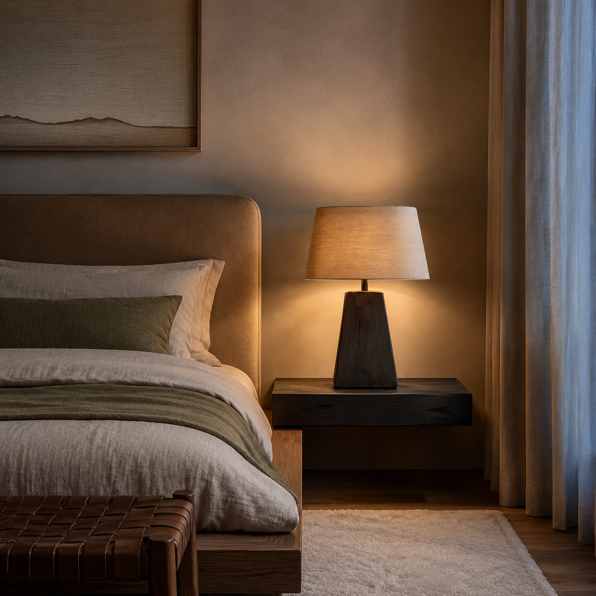 Scandinavian Wood Frame Lamp warm bedroom glow