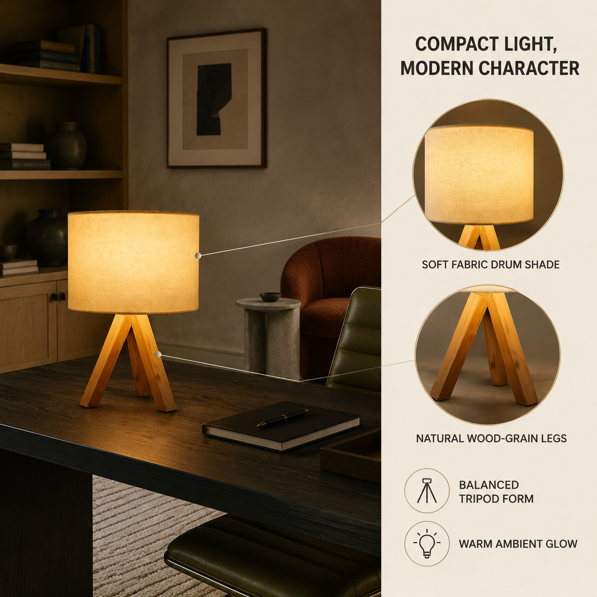 Warm tripod lamp office infographic