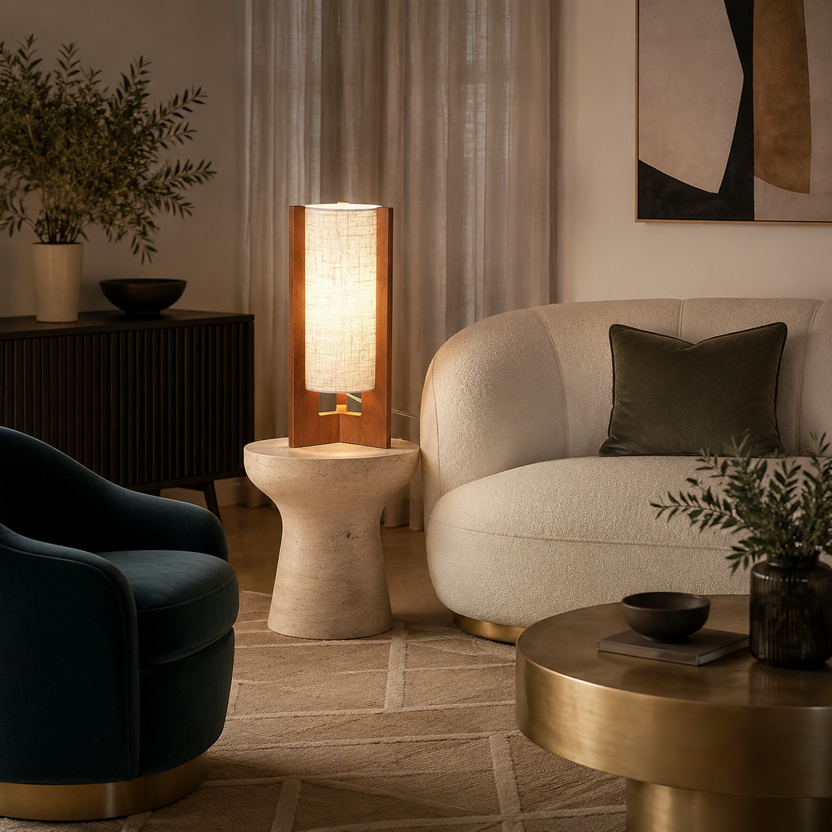 Warm framed lamp in modern living room