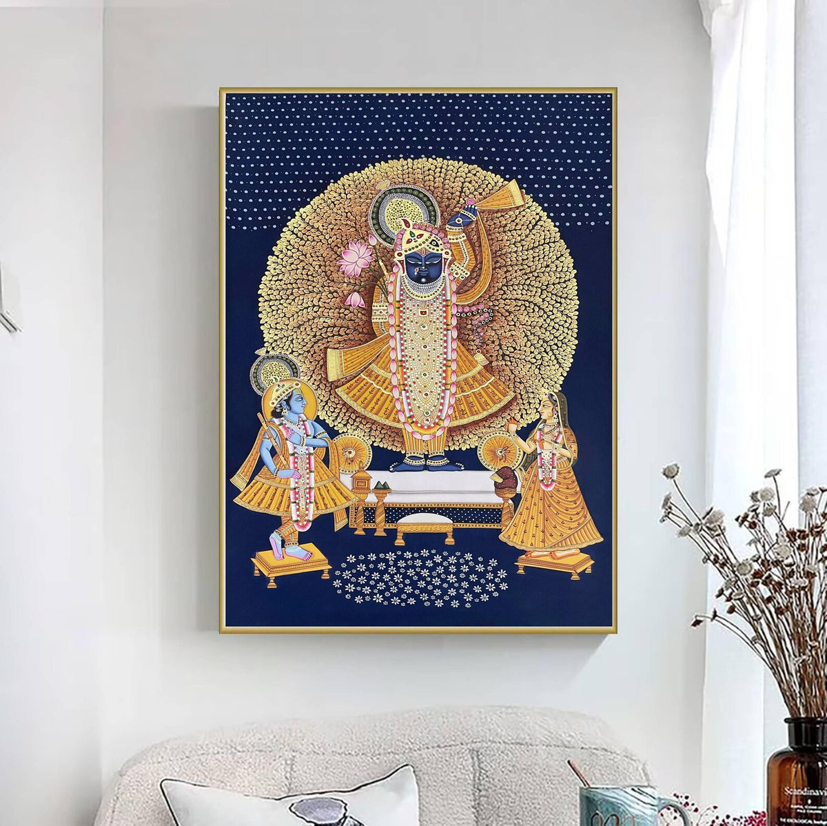 Shrinath ji Pichwai Painting On Cloth, Indian Pichwai Painting, Wall Hanging ,Home decor ,Art ,Handmade Painting, Indian Art