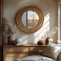 The Indus Craft Boho Rattan Round Wall Mirror | Handmade Cane Frame Mirror | Rustic Natural Wall Decor for Living Room & Bedroom