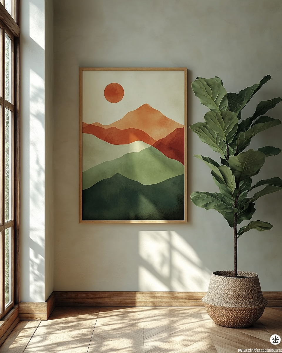 The Indus Craft Minimalist Abstract Mountain Wall Art Set | Modern Boho Canvas Painting | Premium Framed Living Room Decor (3 Designs, Large Sizes)