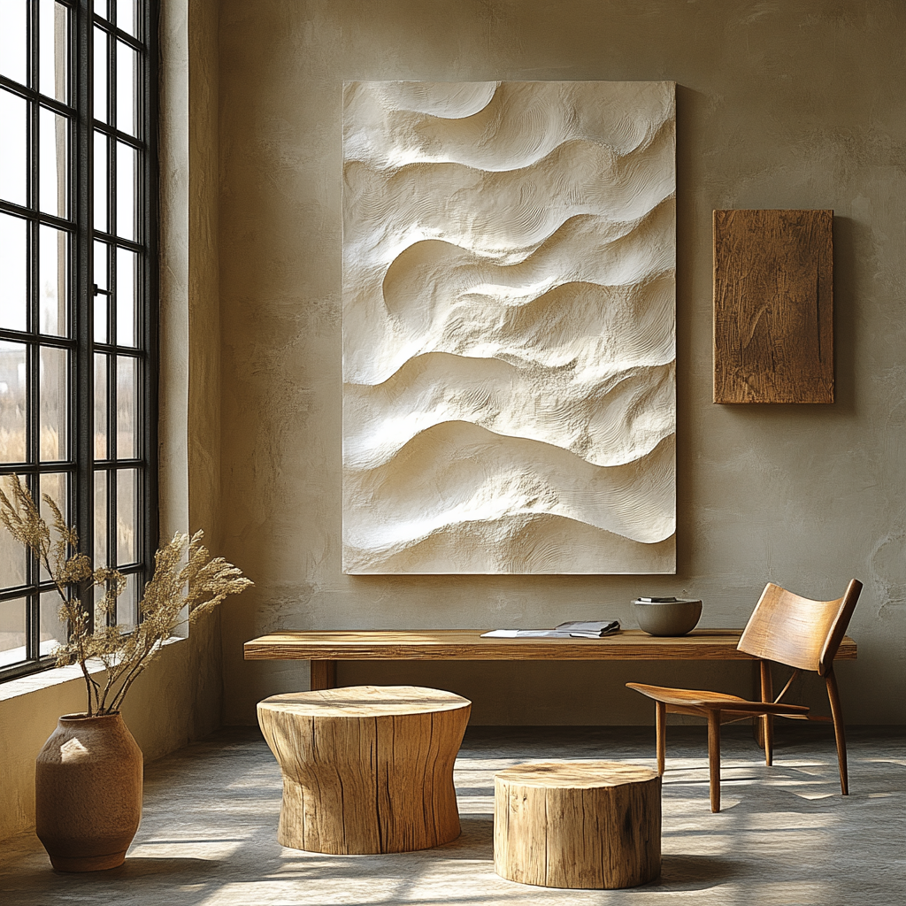 The Indus Craft 3D Textured Wall Art Panel | Minimalist Sculpted Canvas Wall Decor | Luxury Neutral Abstract Art for Living Room