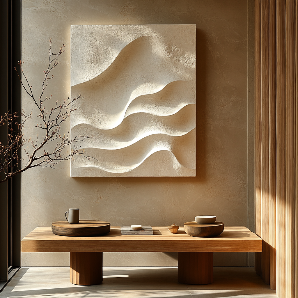 The Indus Craft 3D Textured Wall Art Panel | Minimalist Sculpted Canvas Wall Decor | Luxury Neutral Abstract Art for Living Room
