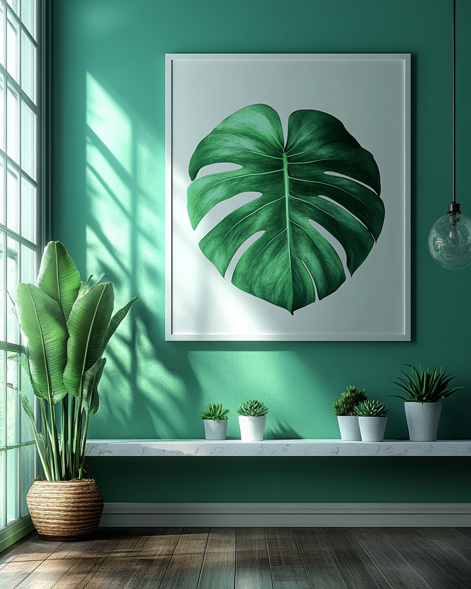 The Indus Craft Monstera Leaf Wall Art | Tropical Botanical Canvas Print | Minimal Green Plant Wall Decor for Living Room