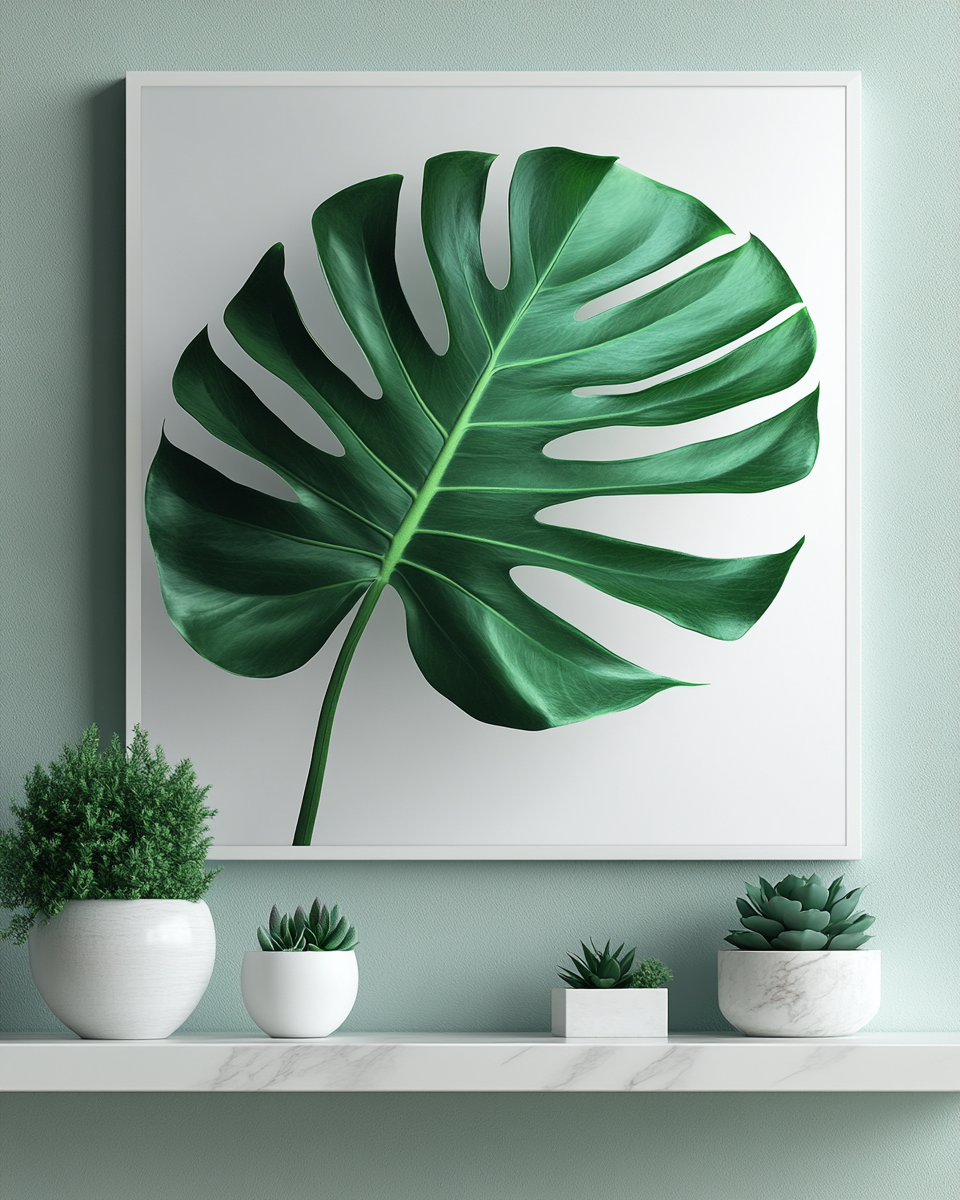 The Indus Craft Monstera Leaf Wall Art | Tropical Botanical Canvas Print | Minimal Green Plant Wall Decor for Living Room
