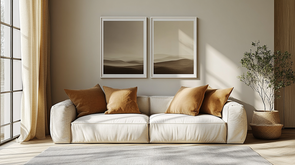 The Indus Craft Neutral Horizon Wall Art Set (Set of 2) | Minimal Abstract Landscape & Sun Canvas Prints | Boho Japandi Living Room Decor