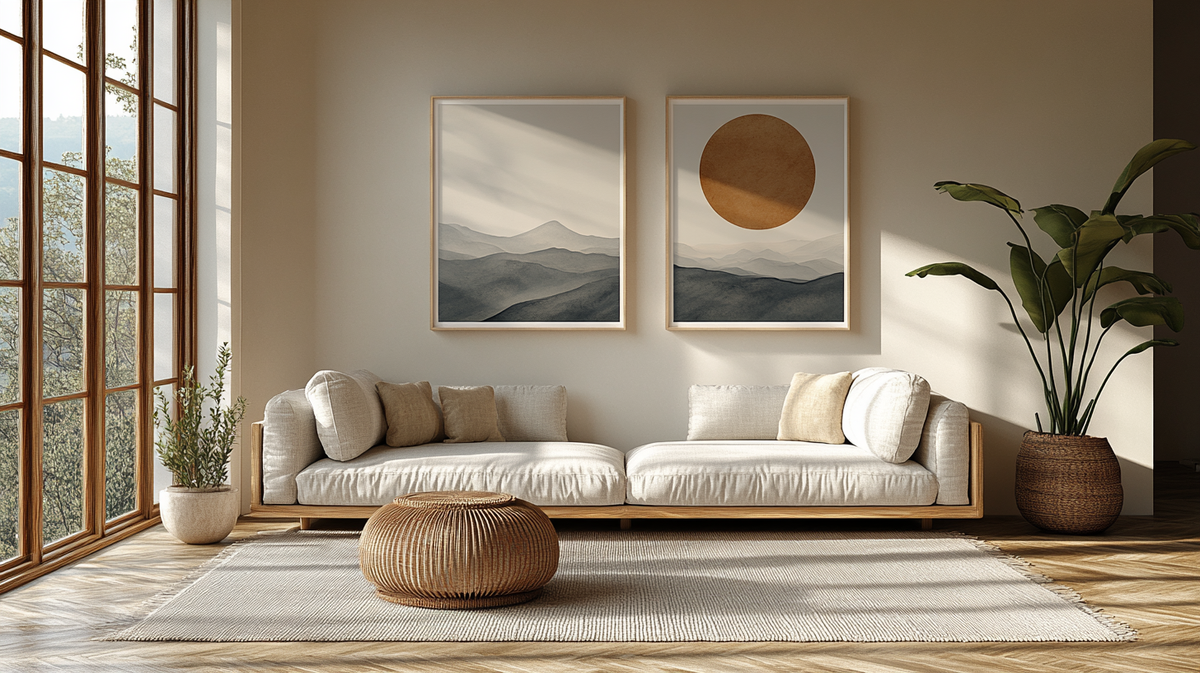 The Indus Craft Minimalist Wall Art Set of 2 | Neutral Landscape Canvas Prints | Modern Boho Living Room Decor | Premium Framed Wall Paintings (3 Design Options)