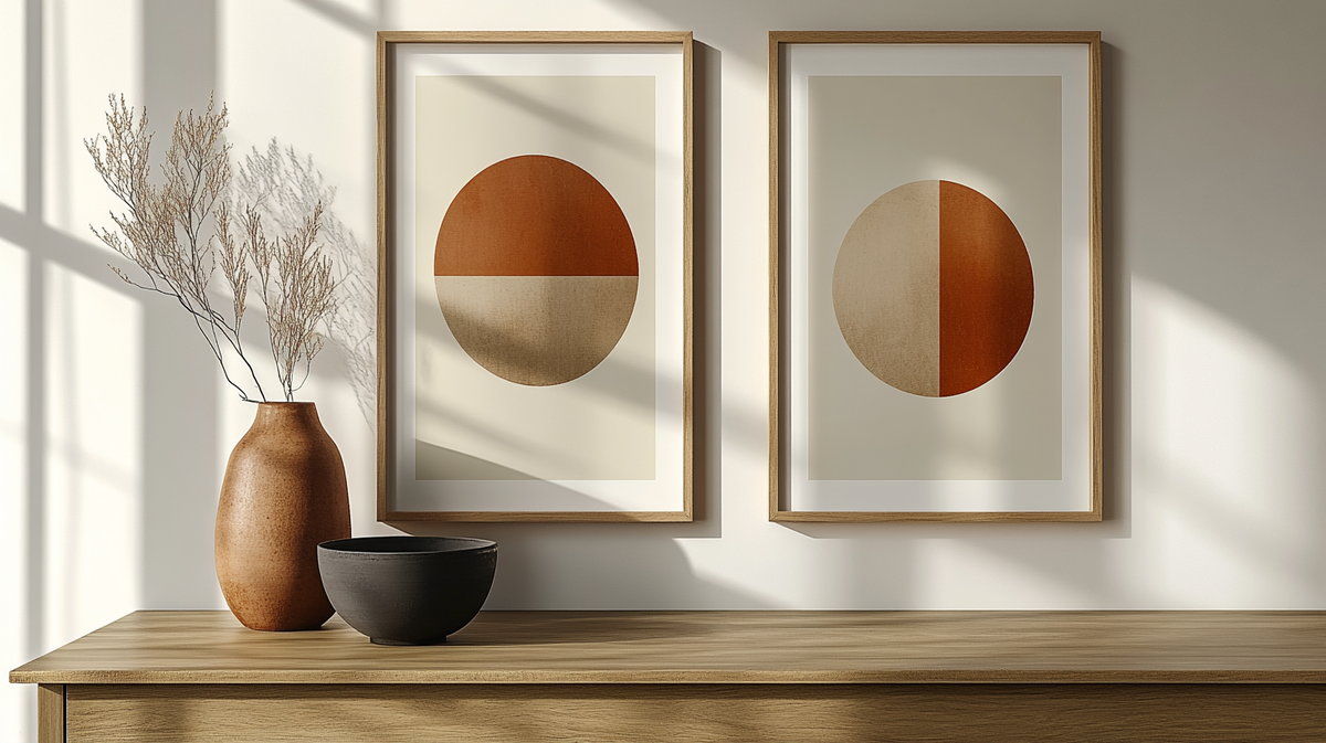 The Indus Craft Neutral Horizon Wall Art Set (Set of 2) | Minimal Abstract Landscape & Sun Canvas Prints | Boho Japandi Living Room Decor