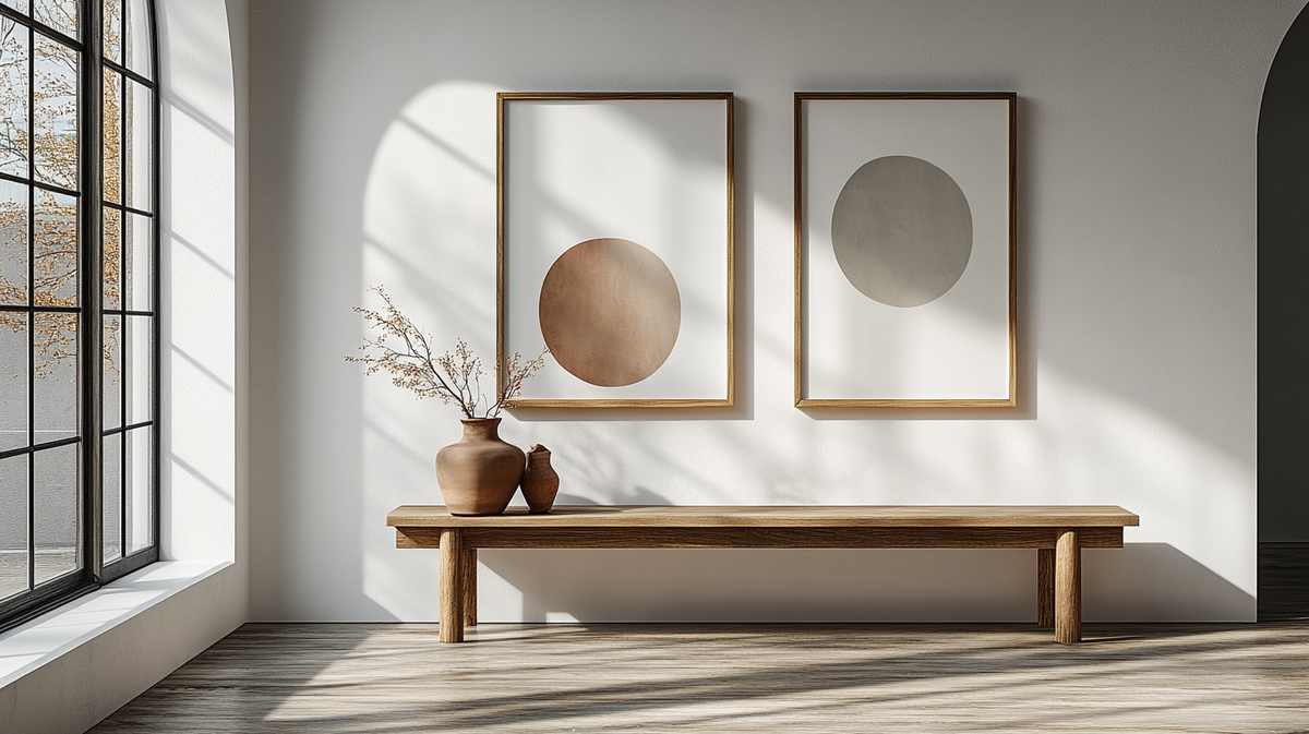 The Indus Craft Neutral Horizon Wall Art Set (Set of 2) | Minimal Abstract Landscape & Sun Canvas Prints | Boho Japandi Living Room Decor