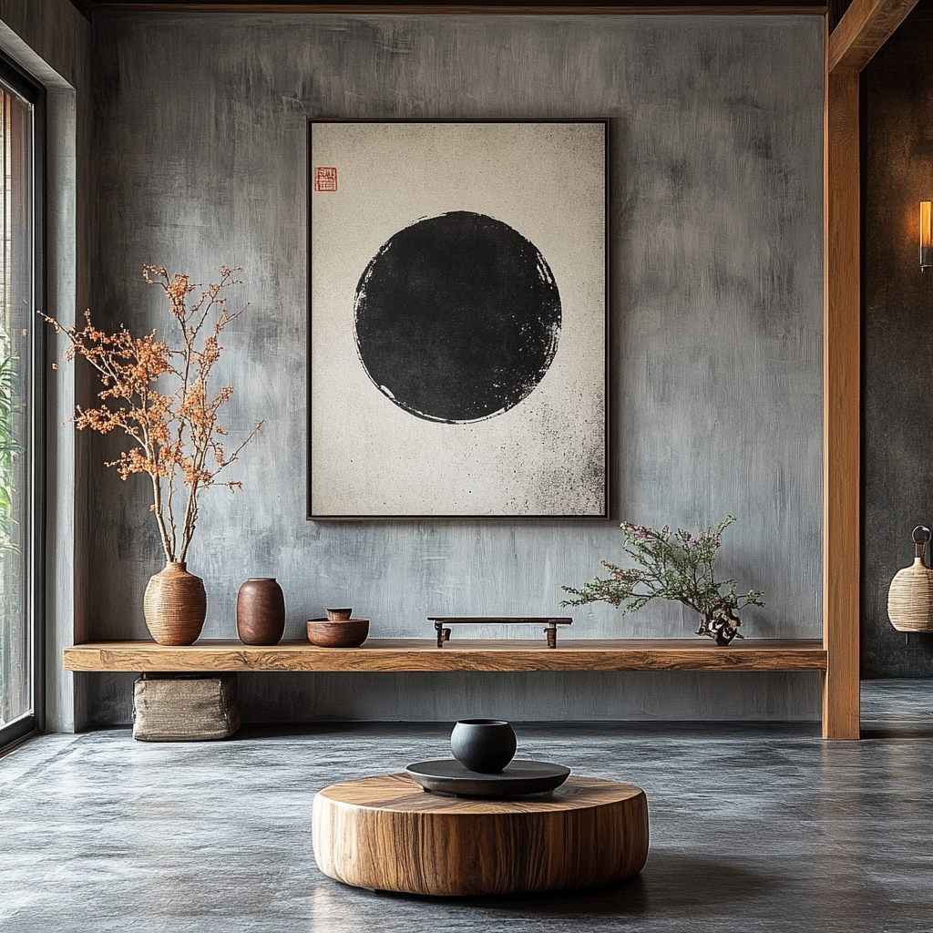 The Indus Craft Zen Circle & Moon Phase Wall Art Collection | Japanese Minimal Abstract Canvas Prints | Wabi Sabi Neutral Decor (3 Design Options)