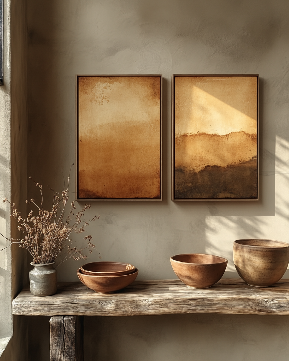 The Indus Craft Earth Tone Abstract Wall Art Collection | Minimal Neutral Canvas Prints | Wabi-Sabi Rustic Modern Decor (Multi Design Options)