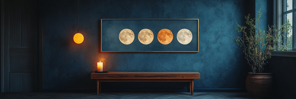 The Indus Craft Zen Circle & Moon Phase Wall Art Collection | Japanese Minimal Abstract Canvas Prints | Wabi Sabi Neutral Decor (3 Design Options)