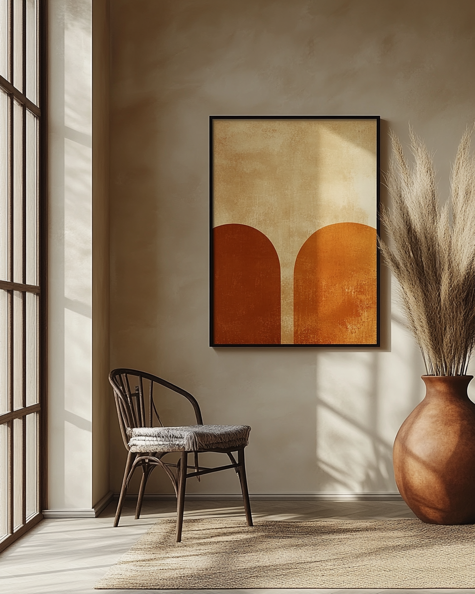 The Indus Craft Terracotta Arch Abstract Wall Art Set | Warm Earth Tone Minimal Canvas Prints | Modern Boho Neutral Home Decor (Set of 3 Designs)