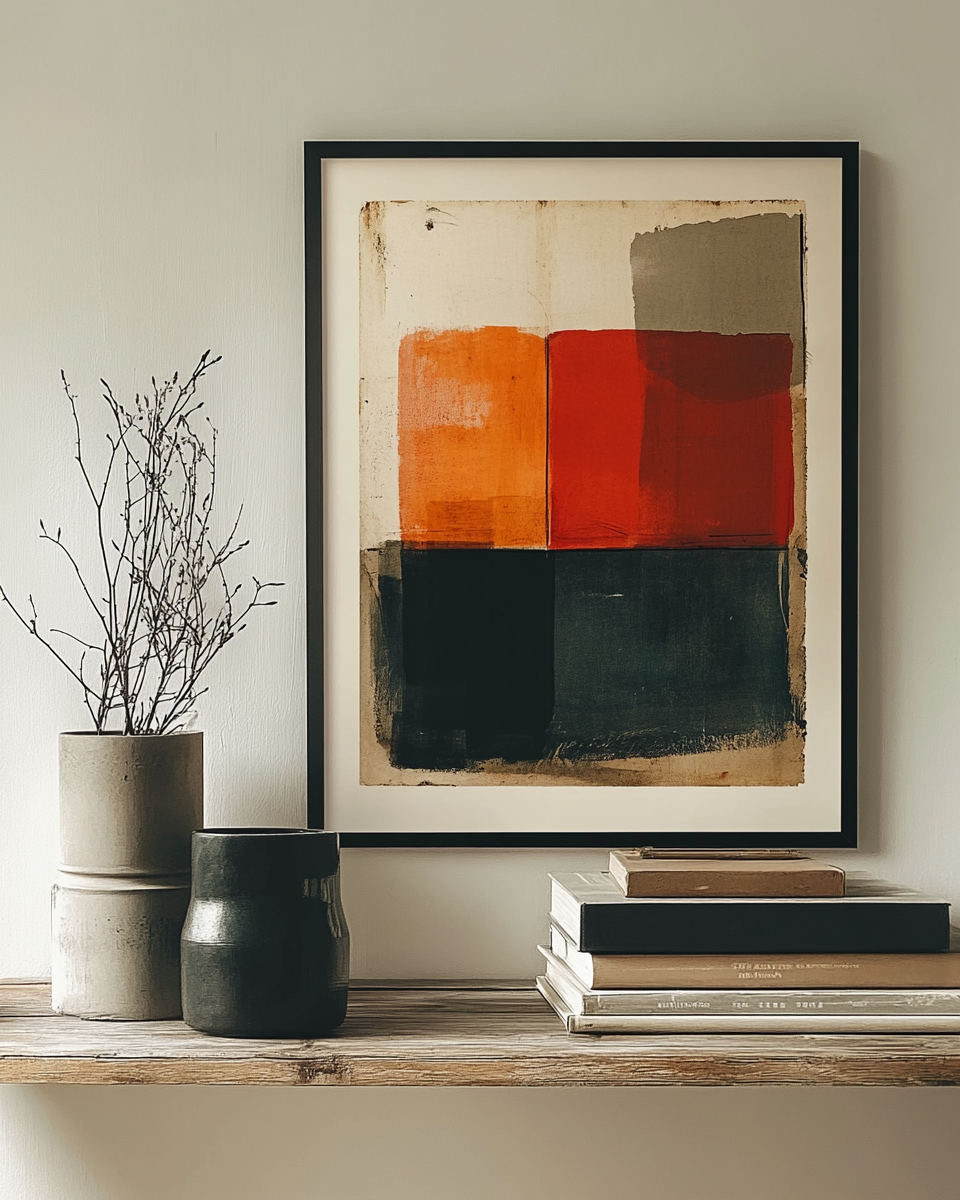 The Indus Craft Modern Color Block Abstract Wall Art Set (2 Designs) | Orange, Red & Teal Canvas Prints | Contemporary Minimal Wall Decor for Living Room & Office (Framed)