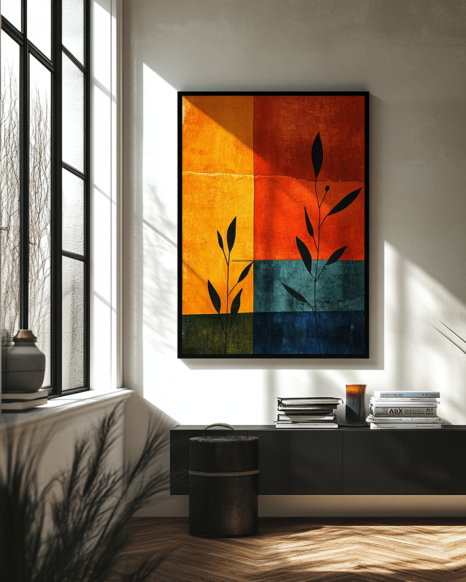 The Indus Craft Modern Color Block Abstract Wall Art Set (2 Designs) | Orange, Red & Teal Canvas Prints | Contemporary Minimal Wall Decor for Living Room & Office (Framed)