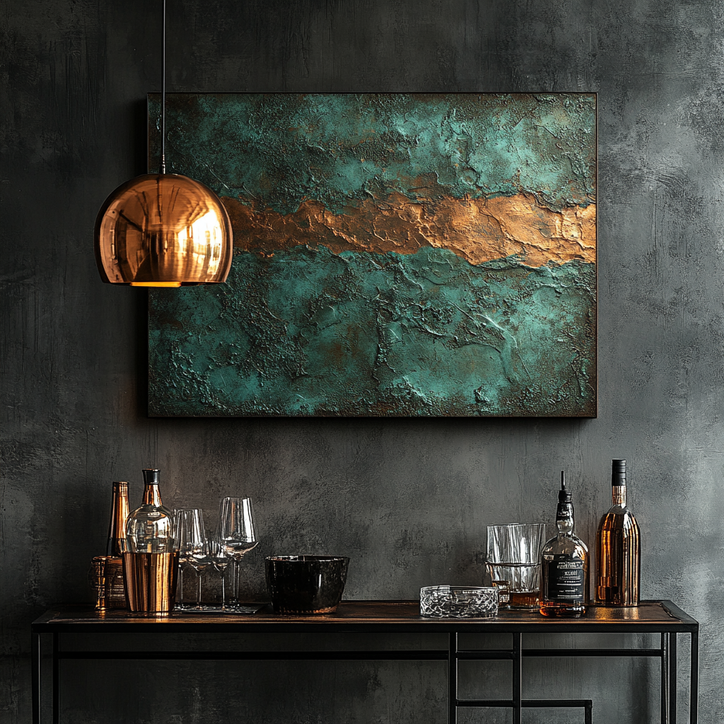 The Indus Craft Industrial Luxe Abstract Wall Art Set (2 Designs) | Teal & Copper Textured Canvas | Premium Modern Wall Decor for Living Room, Bar & Office (Framed)