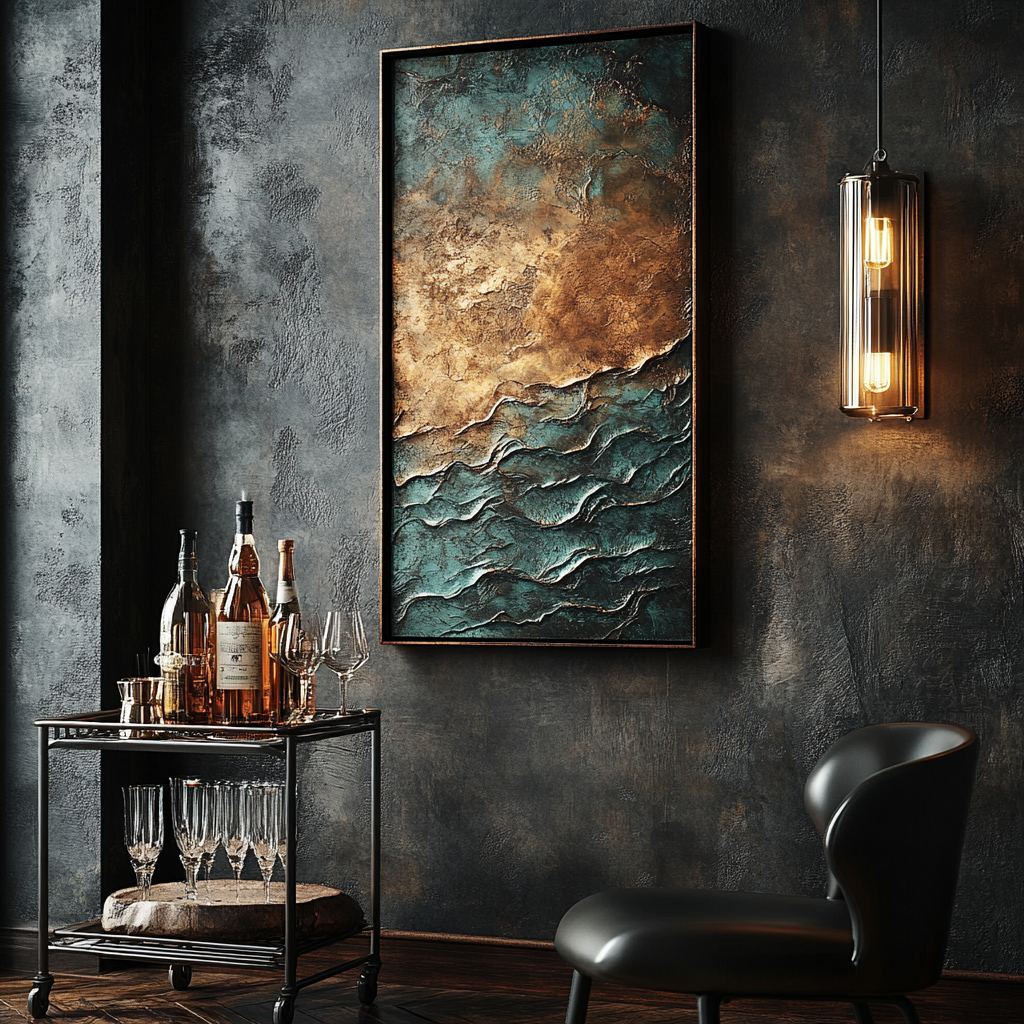 The Indus Craft Industrial Luxe Abstract Wall Art Set (2 Designs) | Teal & Copper Textured Canvas | Premium Modern Wall Decor for Living Room, Bar & Office (Framed)