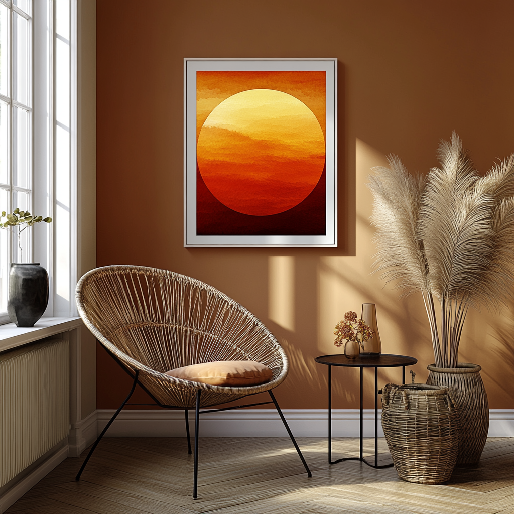 The Indus Craft Retro Sunset Wall Art | Abstract Sun Gradient Canvas Print | Warm Orange Aesthetic Wall Decor for Living Room, Bedroom & Modern Interiors (Framed)