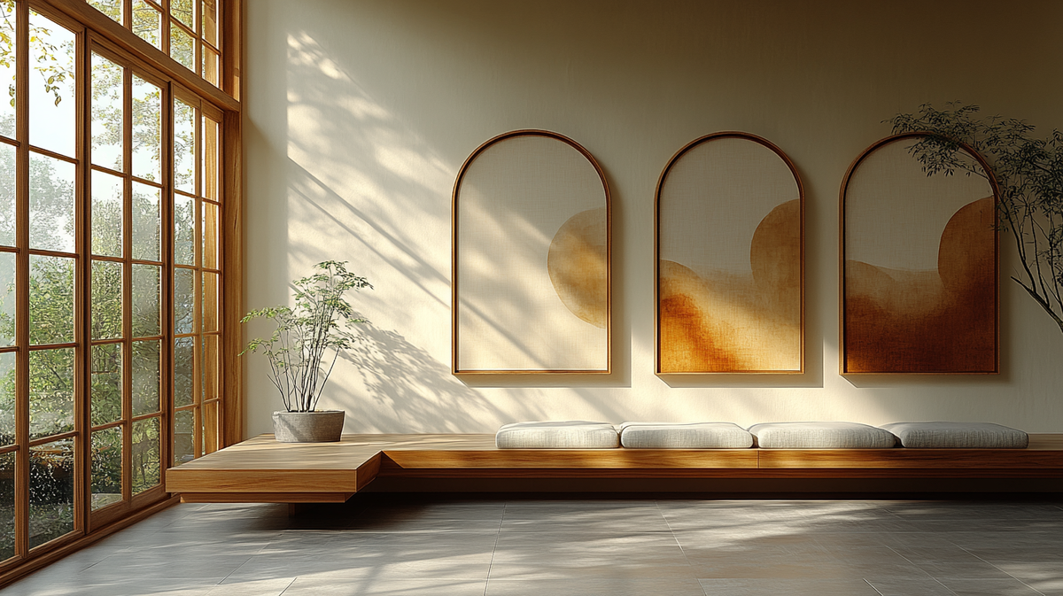 The Indus Craft Japandi Arch Wall Art Set of 3 | Abstract Sun Minimal Canvas Prints | Warm Earth Tone Wall Decor for Living Room, Bedroom & Luxury Interiors (Framed)
