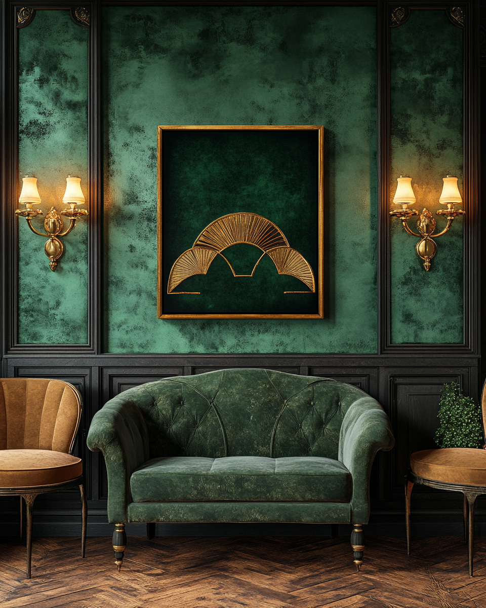 The Indus Craft Art Deco Wall Art | Emerald Green & Gold Luxury Canvas Painting | Premium Vintage Modern Wall Decor for Living Room